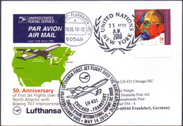 2011 – Mahatma Gandhi Flight Card 11.05.10 UNO New York USA To Frankfurt , Germany Via Chicago   (**) - Lettres & Documents