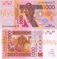 WEST AFRICAN STATES, TOGO 1000 Francs, 2021, Code T, (Not Yet In Catalog), New Signature, UNC - West African States