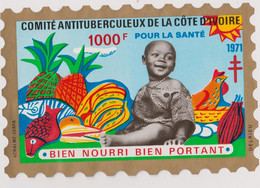 Grande Vignette Timbre Erinnophilie 1 000 F 1971 Cote D Ivoire Anti Tuberculeux Tuberculose 8 X 12 Cm - Antitubercolosi