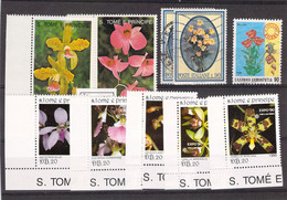 Lot De Timbres Thème Fleurs Orchidées -  S Tomé E Principe - Cuba - Indonésie Etc. - Orchidées