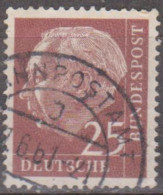 ALLEMAGNE FÉDÉRALE -1953-54- 70º Anniversaire Du Président Thedore Heuss.25 P. Lilas-brun D.14  (o)  Y&T Nº 69A - Gebraucht