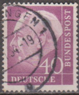 ALLEMAGNE FÉDÉRALE -1953-54 - 70º Anniversaire Du Président Thedore Heuss. 40 P. Lilas    (o)  Y&T Nº 71 - Gebraucht