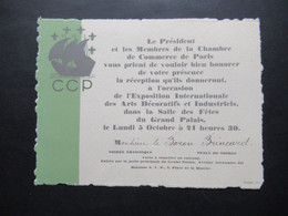 1925 Einladungskarte De L'Exposition Internationale Des Arts Decoratifs Et Industriels Dans La Salle Des Fetes Du Palais - Historical Documents