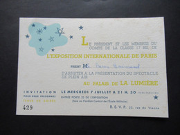 1937 Einladungskarte Exposition Internationale De Paris Presentation Du Spectacle De Plein Air Au Palais De La Lumiere - Historische Dokumente