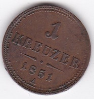 Autriche, 1 Kreuzer 1851 A, Franz Joseph I, En Cuivre, KM# 2185 - Autriche