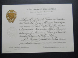Paris 1920er Jahre Einladungskarte Besuch Von Sir Austen Chamberlain Hotel De Ville Prägung Municipalite De Paris - Historical Documents