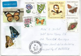 LETTRE De Rep.Tchèque 2022, Affranchissement Timbres Papillons, Adressée Andorra, Avec Timbre à Date - Storia Postale