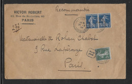 France Type Semeuse - Lettre Recommandée - 1906-38 Säerin, Untergrund Glatt