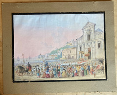 Gouache Dipinta A Tempera Su Carta Chiesa S. Maria Di Piedigrotta 1840 Ca. (D186) Come Da Foto Attribuibile Al Vianelli - Estampas