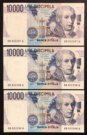 10000 LIRE Alessandro Volta Set Di 3 Biglietti Consecutivi 1985 B Sup/q.fds LOTTO 3081 - 10.000 Lire