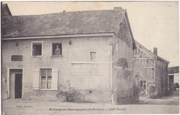 08 - St-Loup-en-Champagne (Ardennes) - Café Surply - 1923 / Personnages, Motocyclette (Moto) - Autres Communes