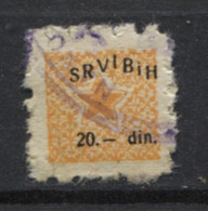 Yugoslavia 1958, Stamp For Membership, SRVIBiH, Labor Union, Administrative Stamp - Revenue, Tax Stamp, 20d    Used - Officials