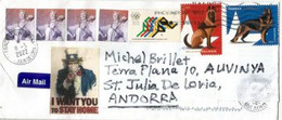 Letter From USA 2022, Sent To Andorra (Principality) W/ Sticker Prevention Covid-19.Uncle Sam  "I WANT YOU TO STAY HOME" - Lettres & Documents