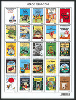 België BL 143 - 100e Verjaardag Van Hergé - 24 Kaften Van Albums Kuifje - Tintin - Strips - BD - Comics (3636/60) - MNH - Blocks & Kleinbögen 1962-....