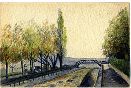 PAYSAGE ALLEMAND     AQUARELLE  SUR CARTE POSTALE  ANCIENNE  -  PAS DE SIGNATURE - Aquarelles