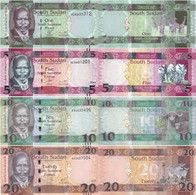 SOUTH SUDAN 1 5 10 20 Pounds 2011 - 2017  P 5 11 12 13 UNC With Maching Two Last Serials, 4 Banknotes - Sudán Del Sur