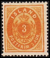 __1882. Aur-Issue. 3 Aur Orange. Perf. 14x13½ Hinged (Michel 12A) - JF518220 - Unused Stamps