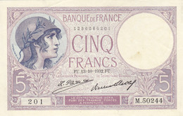 Billet 5 F Violet Du 13-10-1932 FAY 03.16 Alph. M.50244 SPL - 5 F 1917-1940 ''Violet''