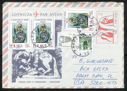 Poland Warszawa 1989 | Mi 2831 Saint Maximilian Kolbe (1894-1941) Stamp Aerogram Cover Used To Florida USA - Posta Aerea