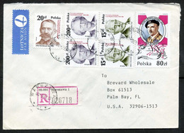 Poland Warszawa 1989, Airmail Registered Cover Used To Florida USA | Mi 3169, 3171, 3174, 3223 (WWII,  Army | Battle) - Vliegtuigen