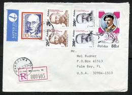 Poland Warszawa 1989, Airmail Registered Cover Used To Florida USA | Mi 2968, 3171, 3175, 3223 (WWII,  Army | Battle) - Avions