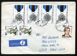 Poland Warszawa 1989, WW II Combat Medal Stamp Air Mail Cover Used To Florida USA | Mi 3173 4 Stripe, World War II - Aviones