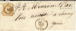 1869- Lettre De CHARNY ( Yonne ) Cad T16 Affr. N°28 Oblit. G C 902 + B Boite Rurale De Fontechenille - 1849-1876: Klassik