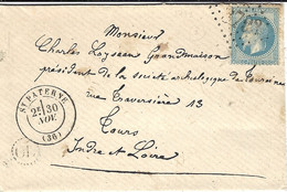 1869- Enveloppe De ST PATERNE ( Indre Et Loire  ) Cad T17 ( Oubli De L'année )  Affr. N°29 Oblit. G C 3793 + OL  N I - 1849-1876: Klassik