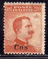 COLONIE ITALIANE EGEO 1921 1922 COO COS SOPRASTAMPATO D'ITALIA ITALY SURCHARGED CENT. 20 FILIGRANA WATERMARK MNH - Ägäis (Coo)