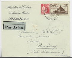 N°260+283 LETTRE ENTETE MINISTERE DES COLONIES AVION PARIS 84 1936 POUR PONDICHERY INDE FRANCAISE INDIA - 1960-.... Lettres & Documents