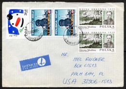 Poland Warszawa 1989 Air Mail Cover Used To Florida USA | Air Strike, Anti-aircraft WWII, War Plane | Industry | Snowman - Vliegtuigen