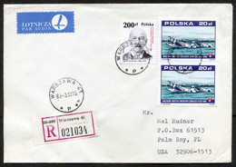 Poland Warszawa 1989 Aircraft Stamp Registered Air Mail Cover Used To USA | Mi 3164 Air Force Medical Institute Aviation - Flugzeuge