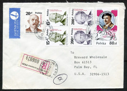 Poland Warszawa 1989 Registered Mail Cover To USA | Mi 3169, 3172, 3174, 3203 Battle Of Monte Cassino, W.Anders, WW II - Airplanes