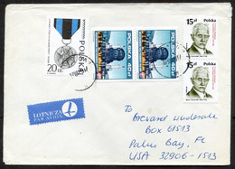 Poland Warszawa 1989 Air Mail Cover Used To USA | Mi 3169, 3173, 3183 | WW II Combat Medal, Industry | Ignacy Daszynski - Airplanes