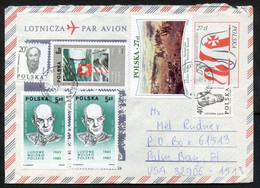 Poland 1989 Air Mail Cover Used To USA | General Zygmunt Berling,Battle Scene, Military Forces | Paintings | Sculptures - Vliegtuigen