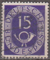 ALLEMAGNE FÉDÉRALE -1951-52 - Série Courante. Cor Postal. Filigrane N. D.14   15 P. Violet   Y&T Nº 15 - Gebraucht