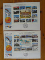 FDC (x2) Bloc Sheetlet Exposition Universelle Sevilla 1992 Espagne Spain - 1992 – Sevilla (España)