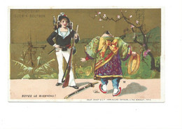 Chromo Dorée Indochine Tonkin Marine Française Marin "soyez Le Bienvenu" Pub: Chocolat Guérin-Boutron Bien 2 Scans - Guerin Boutron