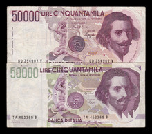 Italia Italy Set 2 Banknotes 50000 Lire 1984 1992 Pick 113a 116a BC+ F+ - 50000 Liras
