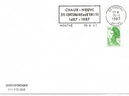 France Enveloppe 1er Jour  5° Centenaire De L'Eglise Chaux-Neuve -Mouthe- 25 - Doubs - Cachet à Date 1987 - Mechanische Stempels (reclame)
