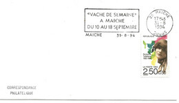 France Enveloppe 1er Jour   Vache De Semaine Maiche- 25 - Doubs - Cachet à Date 1994 - Sellados Mecánicos (Publicitario)