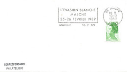 France Enveloppe 1er Jour   L'Evasion Blanche Maiche- 25 - Doubs - Cachet à Date 1989 - Maschinenstempel (Werbestempel)