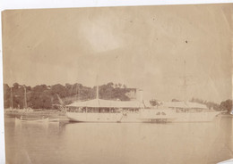 Photo De Particulier Albuminé 1890 Bateau Militaire Patrouilleur A Aube En Cale A Madagascar Réf 14814 - Barche