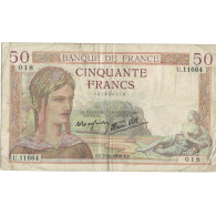 France, 50 Francs, Cérès, 1939, U.116, TB, Fayette:18.35, KM:85b - 50 F 1934-1940 ''Cérès''