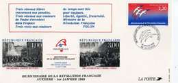 France 1989 PHILEXFRANCE 89 BICENTENAIRE DE LA RÉVOLUTION FRANÇAISE Cachet 1er Jour Auxerre , 1er Janvier 1989 - Postdokumente