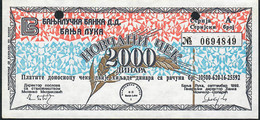 BOSNIA HERZEGOVINA NLP 2000 DINARA 1992 MILITARY CHECK BANJA LUKA  XF - Bosnien-Herzegowina