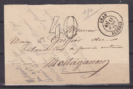 ALGERIE Enveloppe D'Oran Datée Du 13 Avril 75 Taxe 40 Double Trait Adressée à Mostaganem - 1849-1876: Klassik