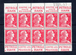 !!! 15F MARIANNE DE MULLER, 1/2 INTERIEUR DE CARNET AVEC BANDES PUBS PETROLE HAHN NEUF ** - Unused Stamps