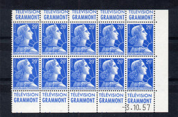 !!! 20F MARIANNE DE MULLER, 1/2 INTERIEUR DE CARNET AVEC BANDES PUBS GRAMMONT NEUF ** - Unused Stamps