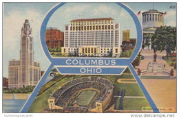 Ohio Columbus Showing Stadium State Capitol McKinley Memorial 1949 Curteich - Columbus